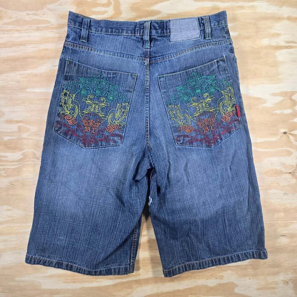 Y2K Bklyn Xpress Denim Jorts Size 34 Blue Embroidered
